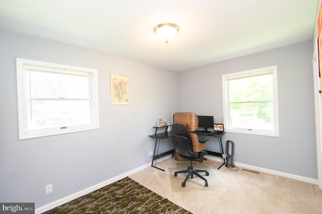 office area with light carpet