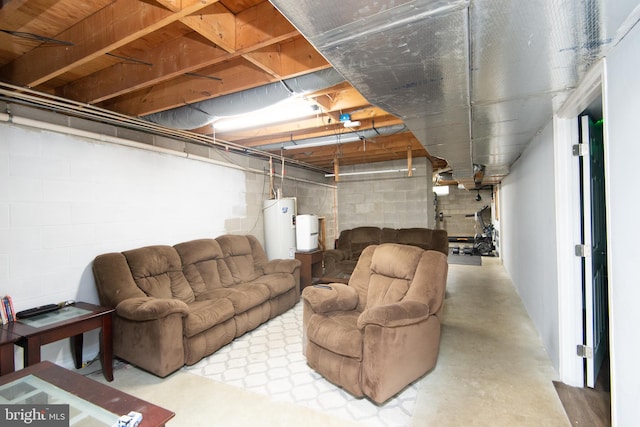 living room featuring water heater