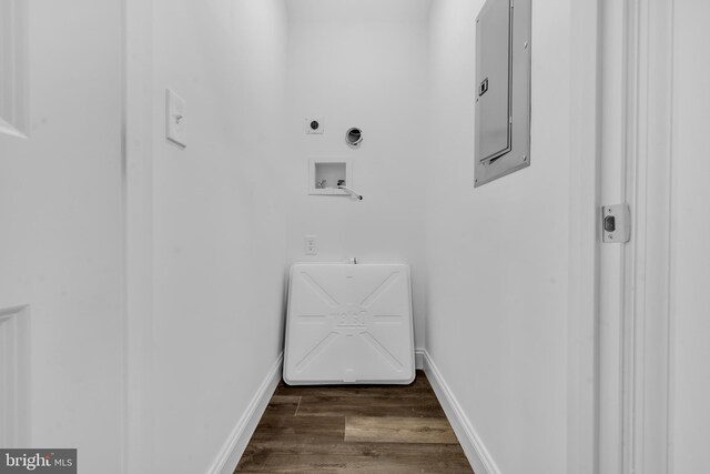 1710 Light St, Baltimore, MD 21230 - laundry room featuring electric dryer hookup, hookup for a washing machine, electric panel, and dark wood finished floors