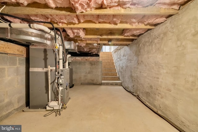 1710 Light St, Baltimore, MD 21230 - unfinished basement featuring heating unit and stairway