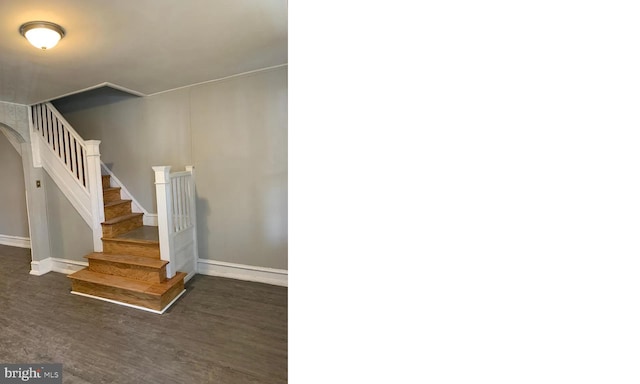 stairway featuring hardwood / wood-style flooring