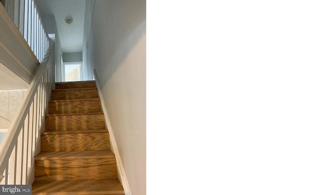 stairs with hardwood / wood-style flooring