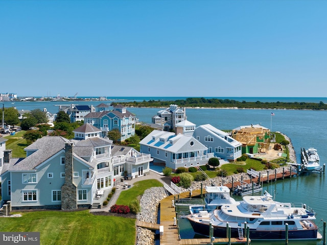 bird's eye view featuring a water view