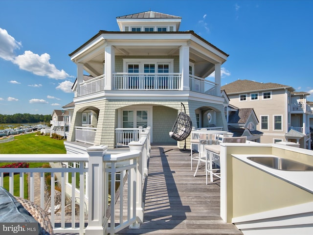 9601 Ocean Vw, Ocean City, MD 21842 - back of property featuring a balcony, metal roof, and a standing seam roof