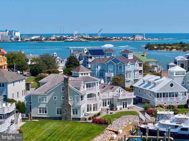 bird's eye view featuring a water view