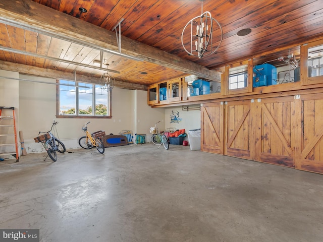 garage with wood ceiling