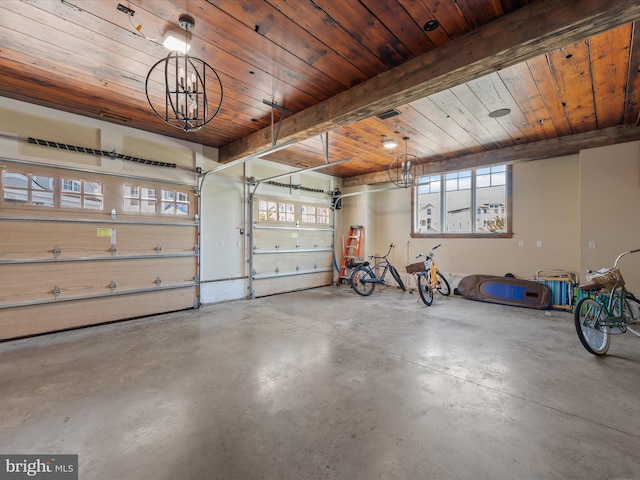 garage with wood ceiling