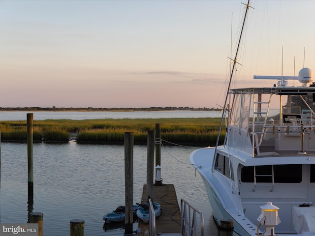 view of dock with a water view