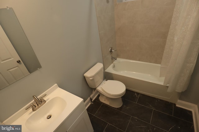 full bathroom with vanity, toilet, tile patterned floors, and shower / bath combo