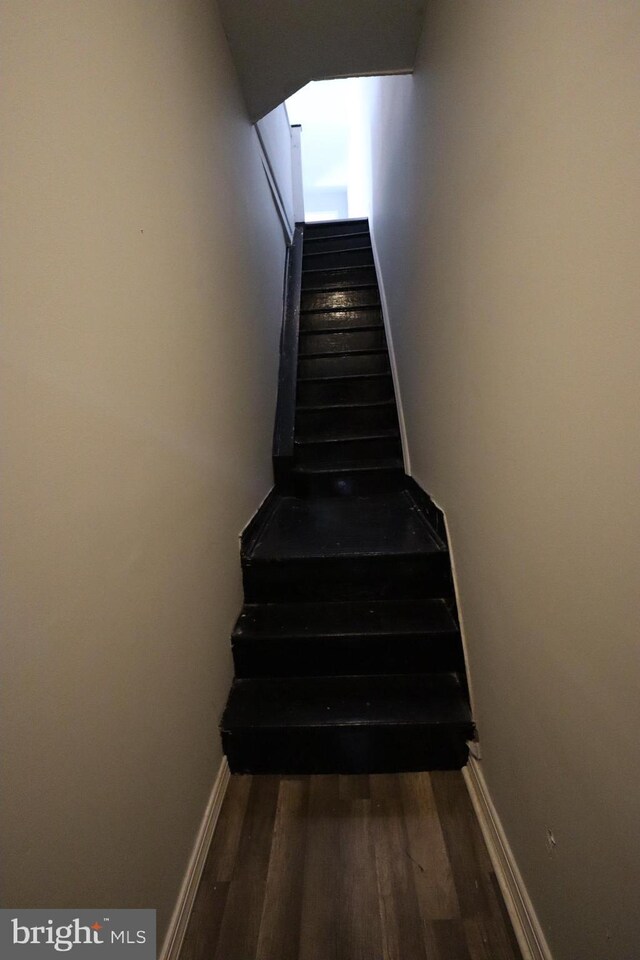 staircase featuring hardwood / wood-style flooring