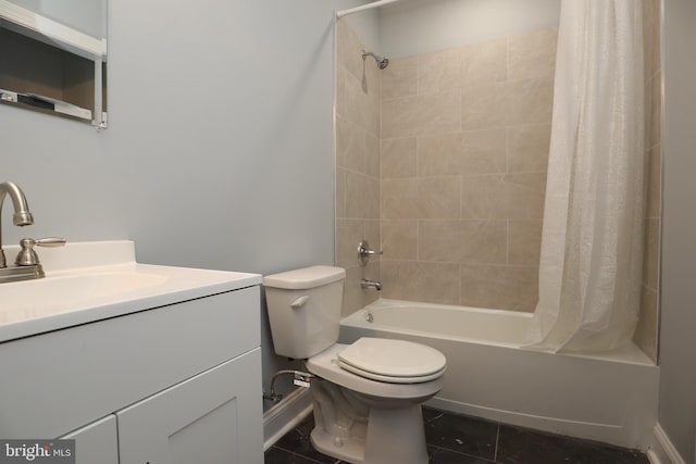 full bathroom featuring vanity, toilet, tile patterned floors, and shower / bath combination with curtain