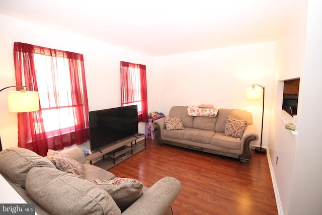 living room featuring dark hardwood / wood-style floors