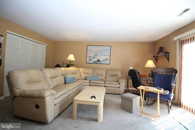 living room featuring carpet flooring