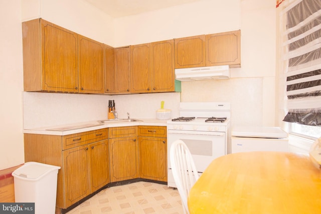 kitchen with white range oven and sink