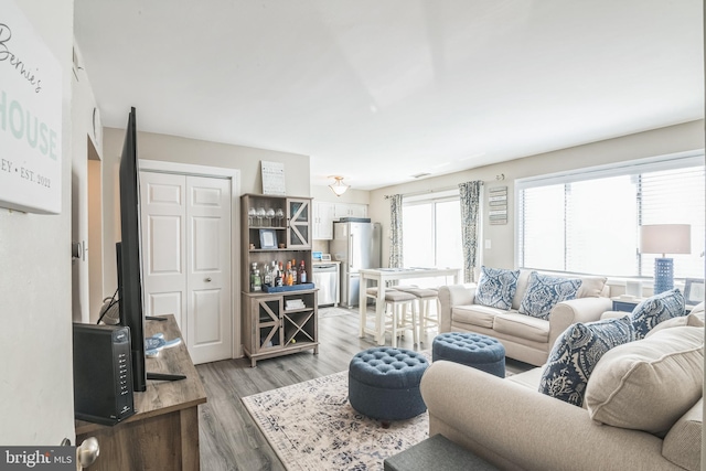 living room with hardwood / wood-style floors