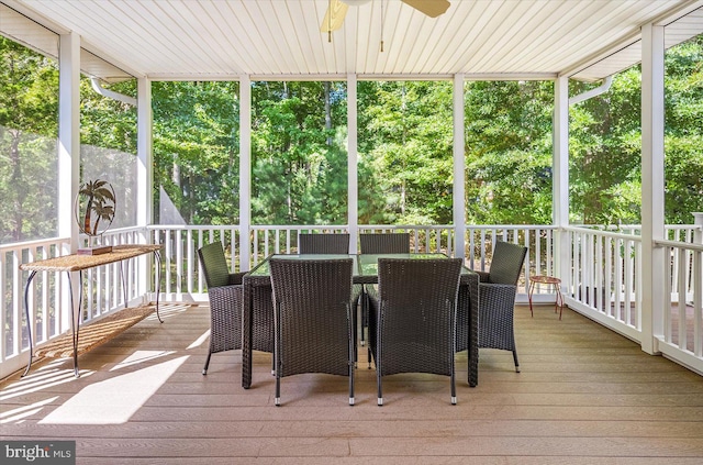 sunroom / solarium featuring plenty of natural light and ceiling fan