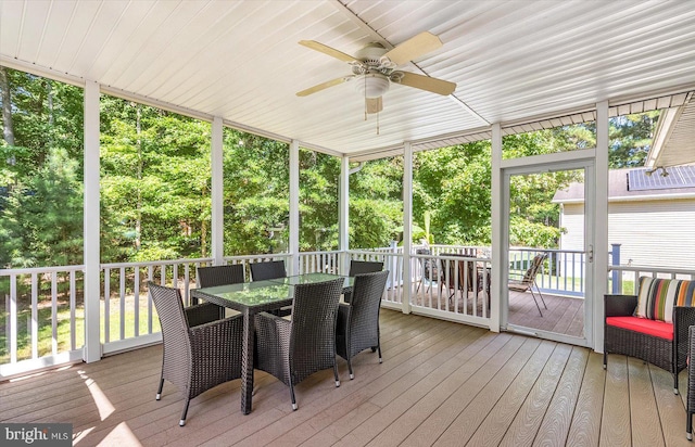 sunroom with a wealth of natural light and a ceiling fan