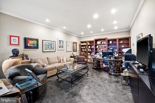 office featuring recessed lighting and crown molding