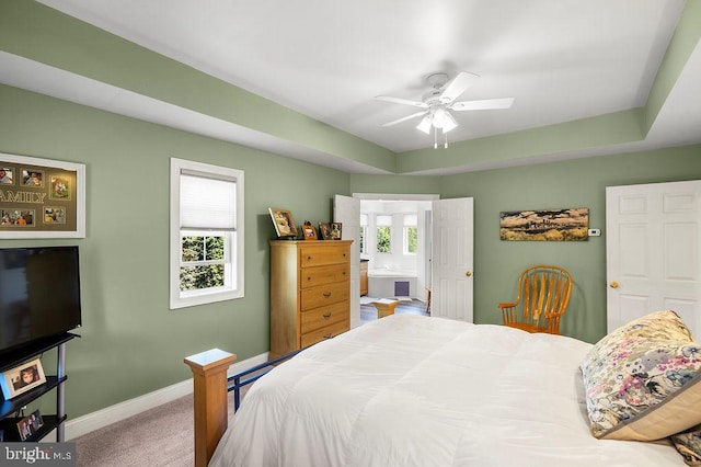 bedroom with ceiling fan and carpet