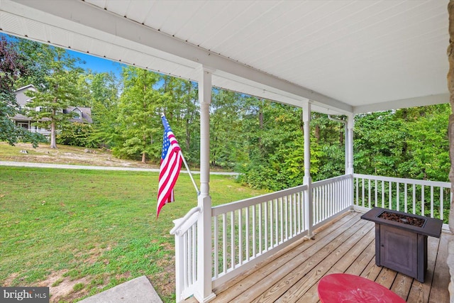 6330 Kleineidam Way, Spotsylvania, VA 22551 - wooden terrace with an outdoor fire pit and a lawn