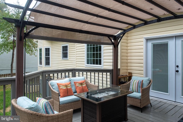 wooden deck with a pergola and outdoor lounge area