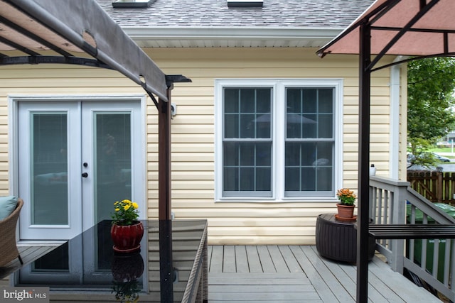 wooden deck with french doors