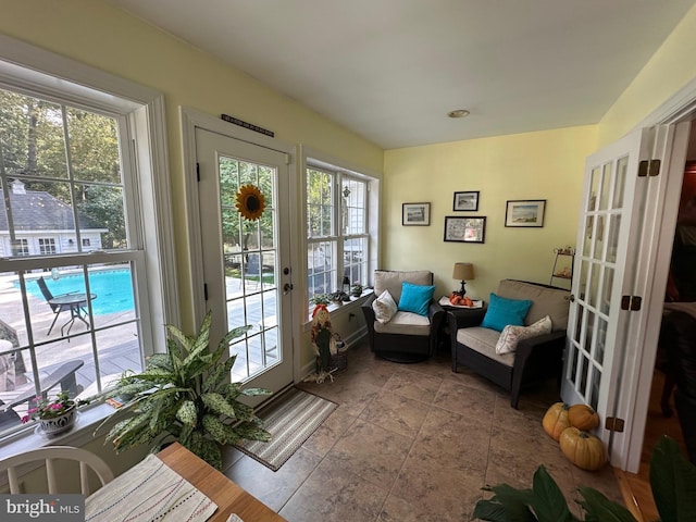 sitting room featuring french doors