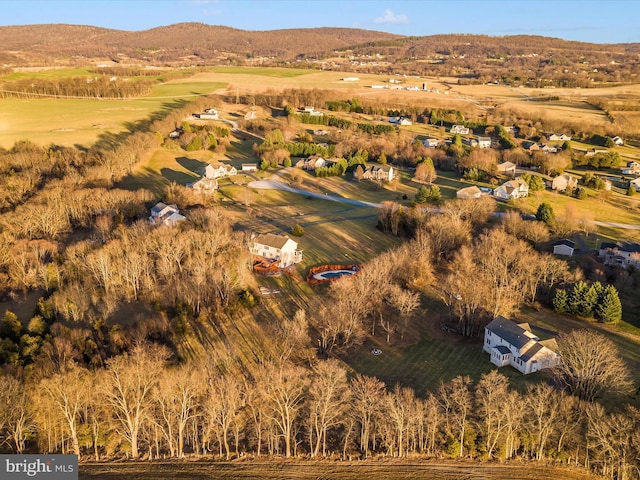 birds eye view of property featuring a mountain view