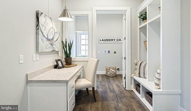 mudroom featuring dark wood-type flooring