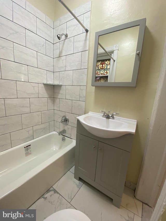 full bathroom featuring shower / bath combination with curtain, toilet, and vanity