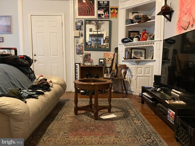 living area with dark hardwood / wood-style floors