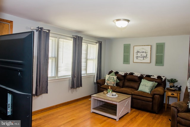 living room with light hardwood / wood-style flooring