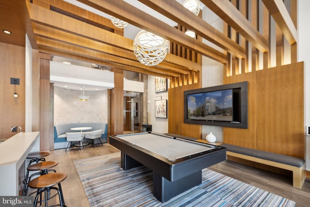 playroom featuring hardwood / wood-style floors and pool table