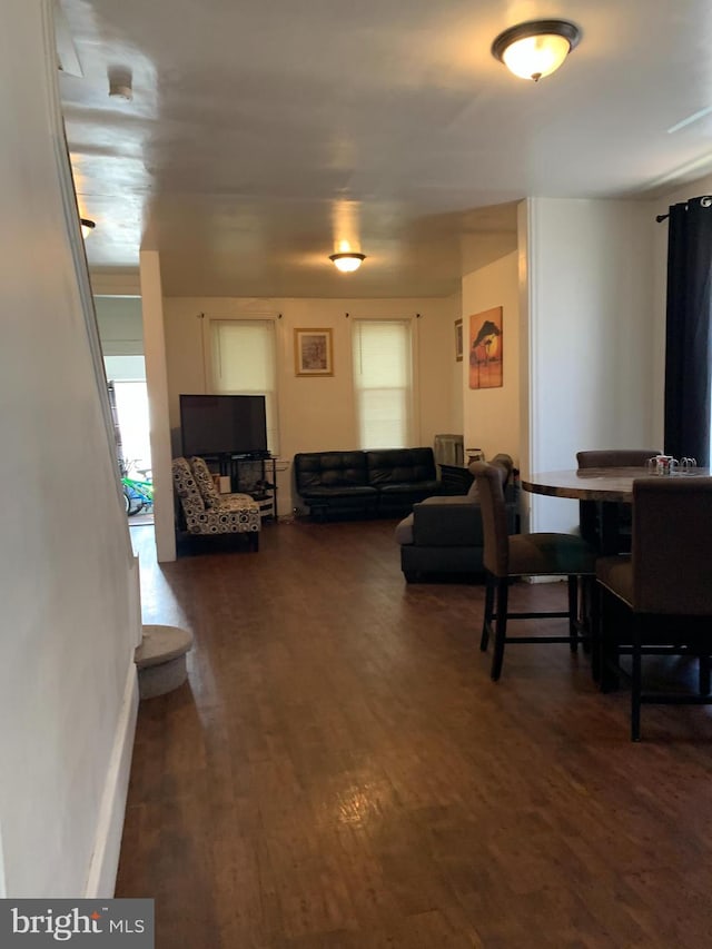 living room featuring dark hardwood / wood-style flooring