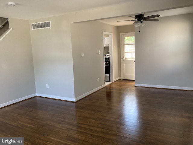 foyer featuring ceiling fan and dark hardwood / wood-style flooring