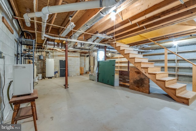 basement featuring water heater