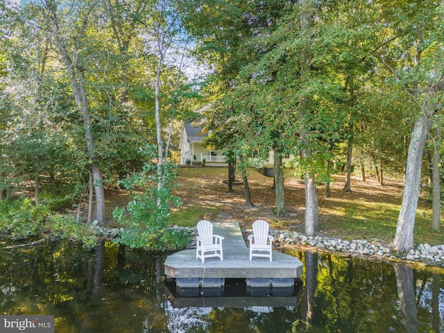 view of dock with a water view