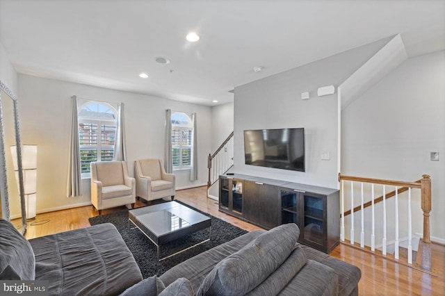 living room with light wood-type flooring