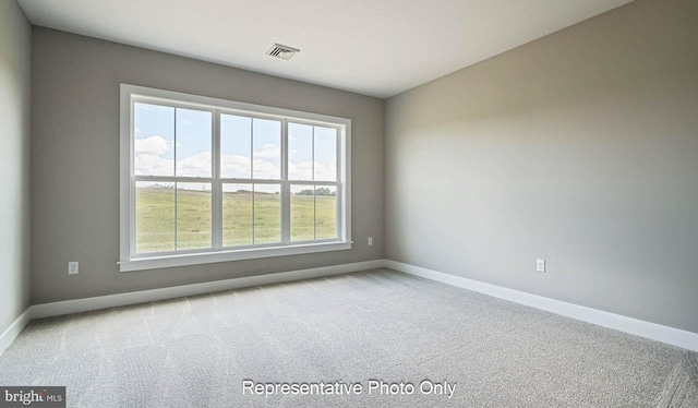 unfurnished room featuring light carpet