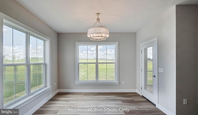 unfurnished dining area with hardwood / wood-style floors