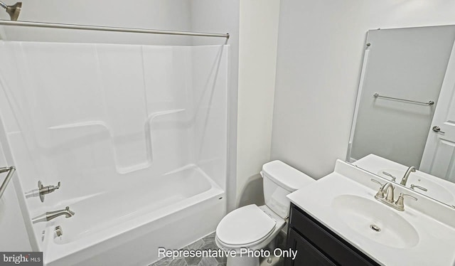 full bathroom featuring vanity, shower / bathtub combination, and toilet