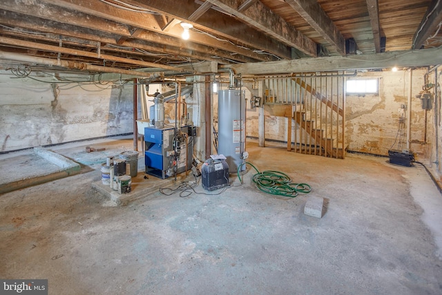 basement featuring water heater