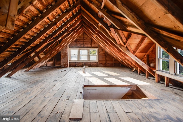 view of unfinished attic