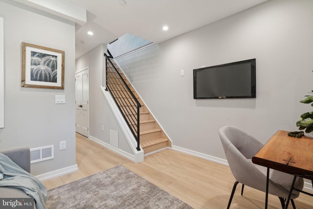 home office featuring light hardwood / wood-style floors