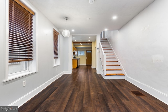 interior space with dark hardwood / wood-style flooring