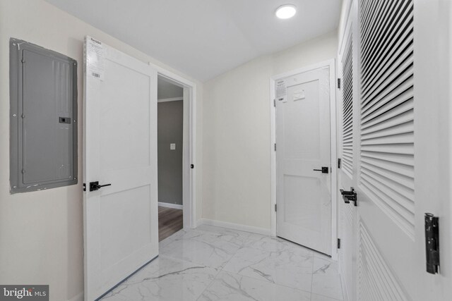 hallway with electric panel