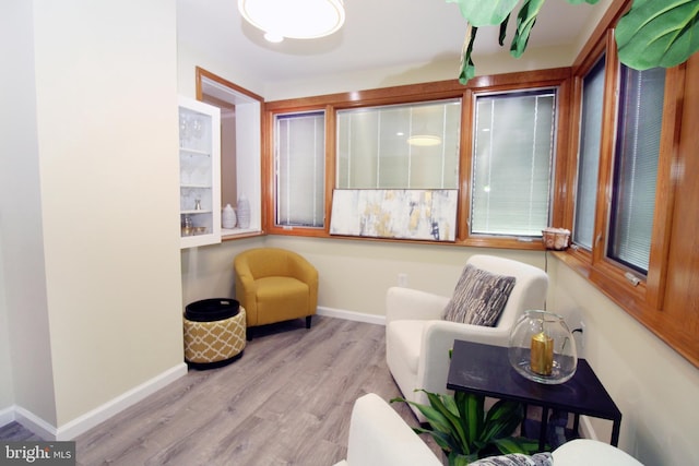 sitting room with light hardwood / wood-style flooring