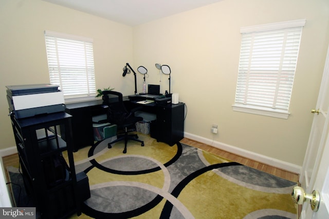 office area featuring hardwood / wood-style floors