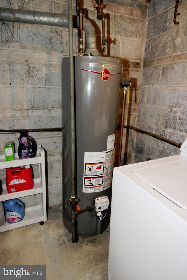 utilities featuring water heater and washer / clothes dryer