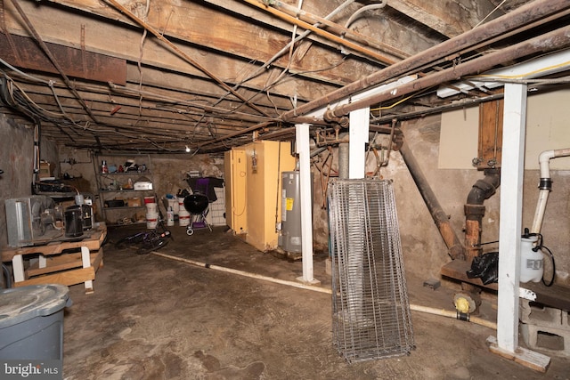 basement featuring water heater